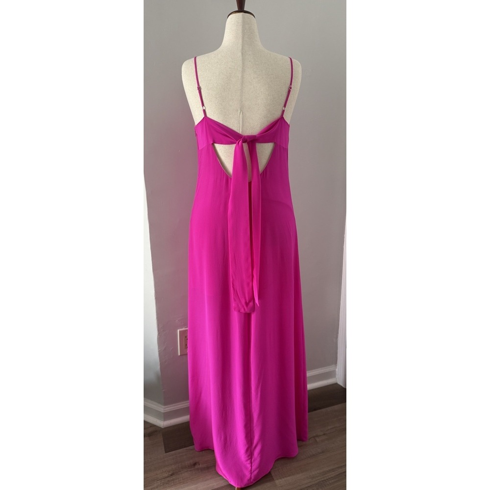 NWT Lavender Brown Fuchsia 100% Silk Maxi Slip Dress L Open Back Front Slit Gown